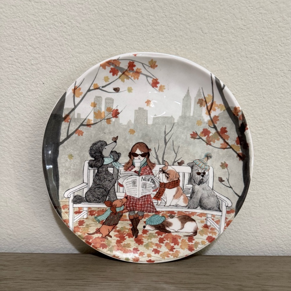 Pier 1 Imports "Lazy Sunday" or "Park Avenue" Dog Day Ceramic Plate